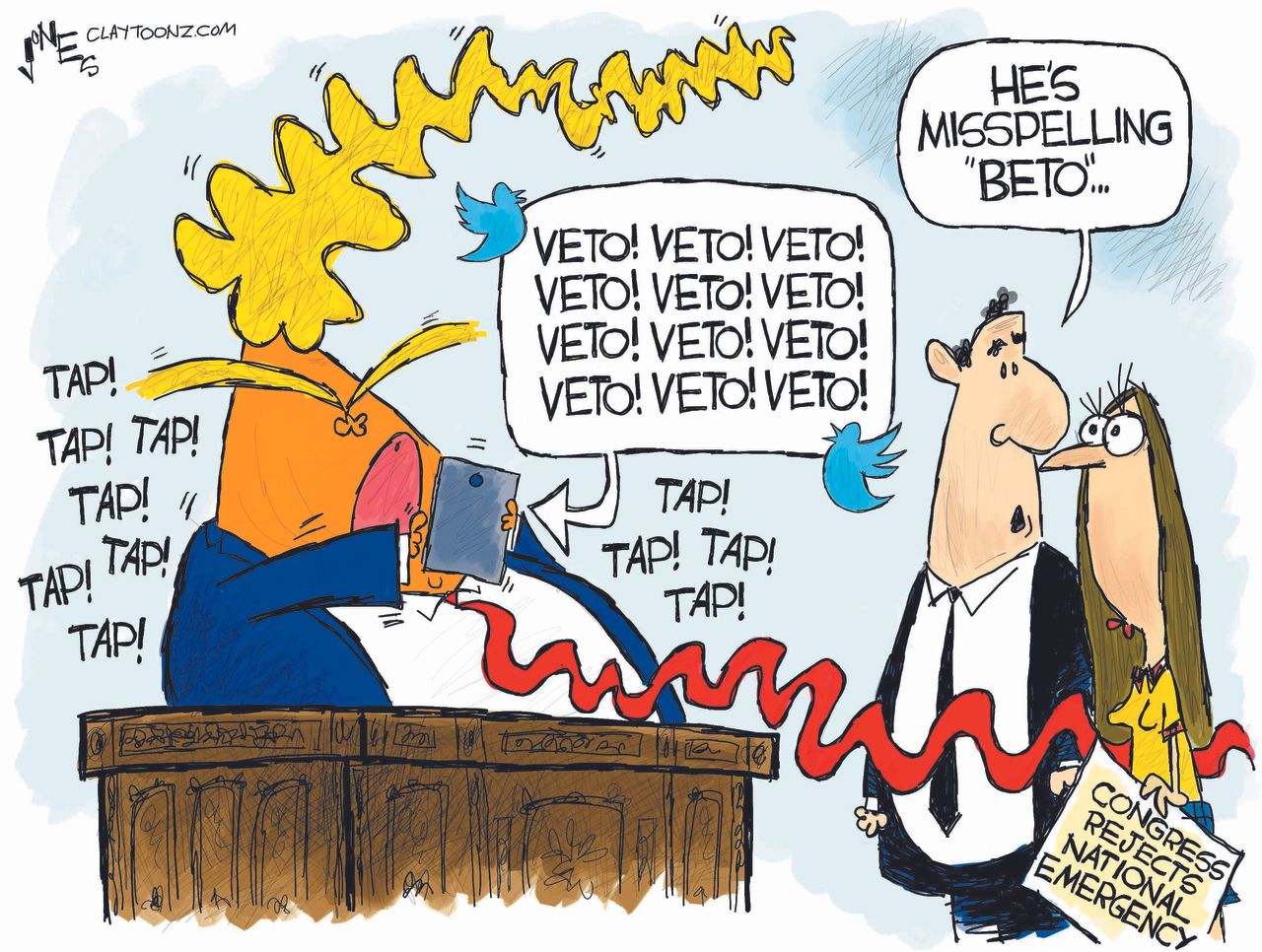 Political Cartoon U.S. Trump Beto ORourke Veto Twitter