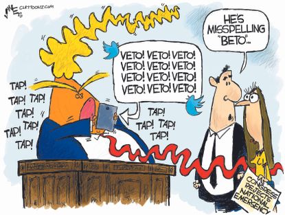 Political Cartoon U.S. Trump Beto ORourke Veto Twitter