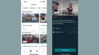 A display of video workouts available on the Fitbit Premium app