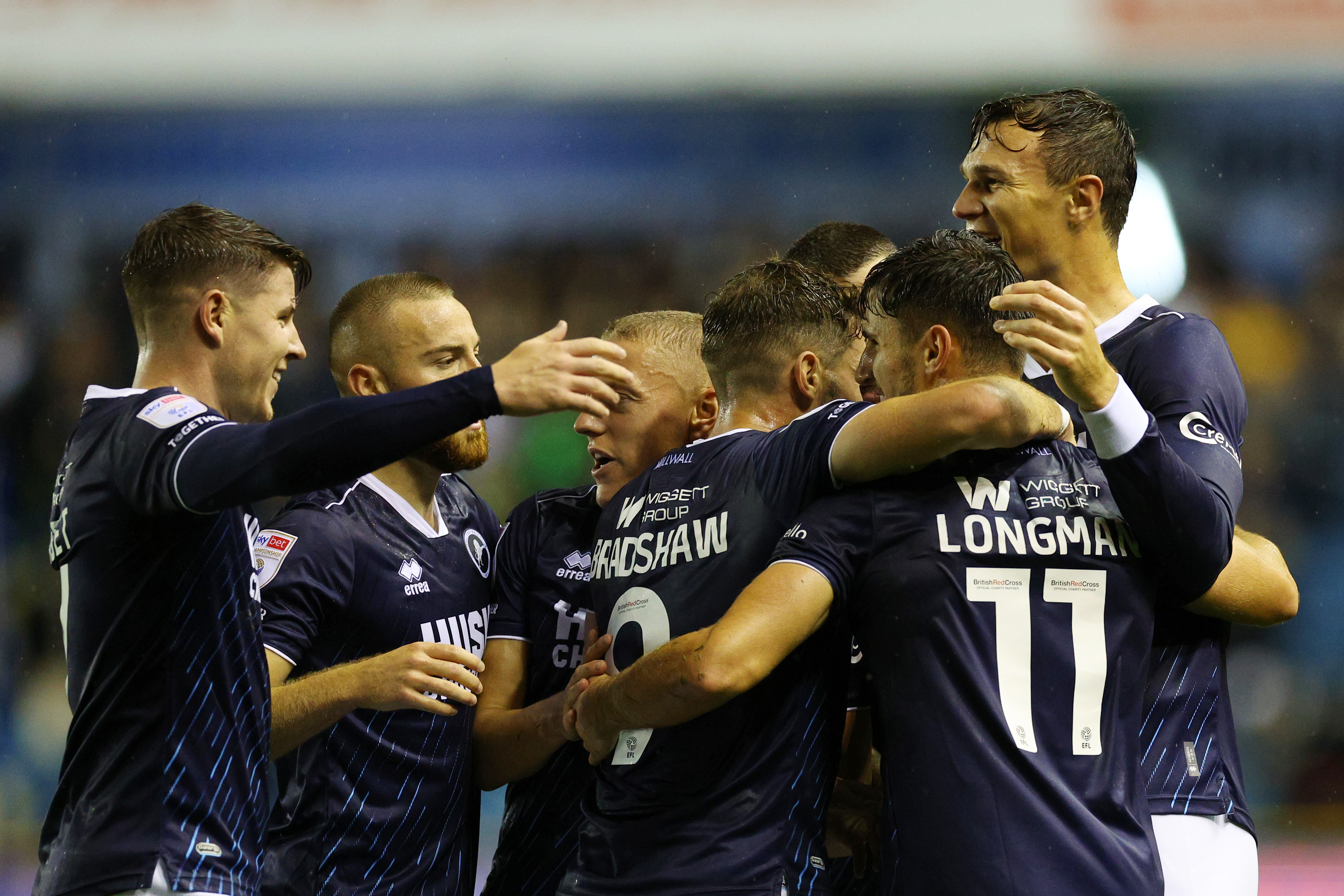 Millwall players celebrate a goal against Rotherham United in September 2023.