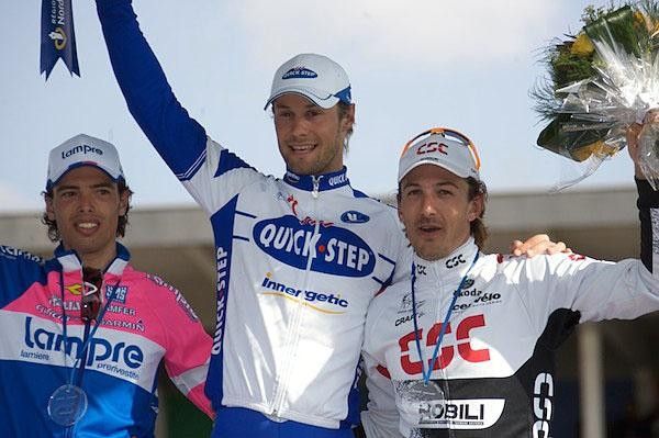 The podium with Ballan, Boonen, Cancellara from left to right.