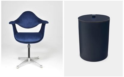 Calming blue designs: a chair and a bin