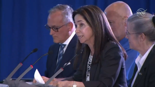 Saralyn Mark, founder and president of iGIANT and SolaMed Solutions LLC, discusses diversity in human spaceflight at the National Space Council meeting on Aug. 20, 2019.