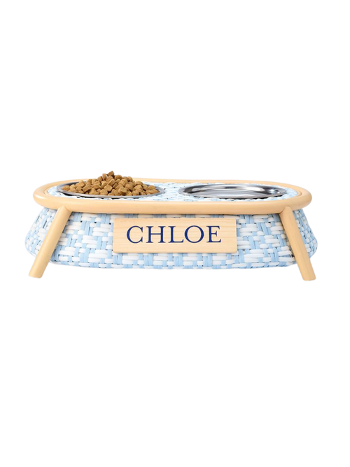 Personalized Woven Rattan Pet Feeder