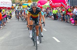 Belgian champion Tom Boonen leads the peloton