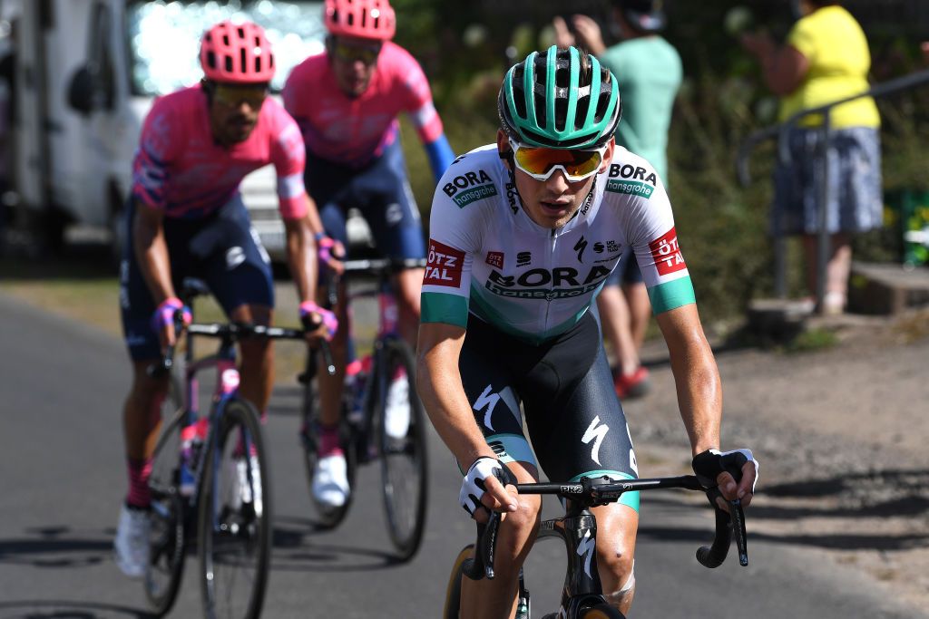 CANTAL FRANCE SEPTEMBER 11 Lennard Kamna of Germany and Team Bora Hansgrohe during the 107th Tour de France 2020 Stage 13 a 1915km stage from ChtelGuyon to Pas de PeyrolLe Puy Mary Cantal 1589m TDF2020 LeTour on September 11 2020 in Cantal France Photo by Tim de WaeleGetty Images