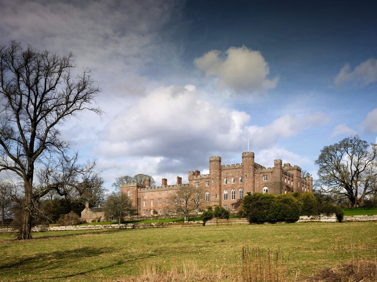 Fig 1: Scone Palace from the south-west. William Atkinson added a dominating ‘keep’. Its main floor incorporates the library. Photographed by Paul Highnam for Country Life. ©Country Life