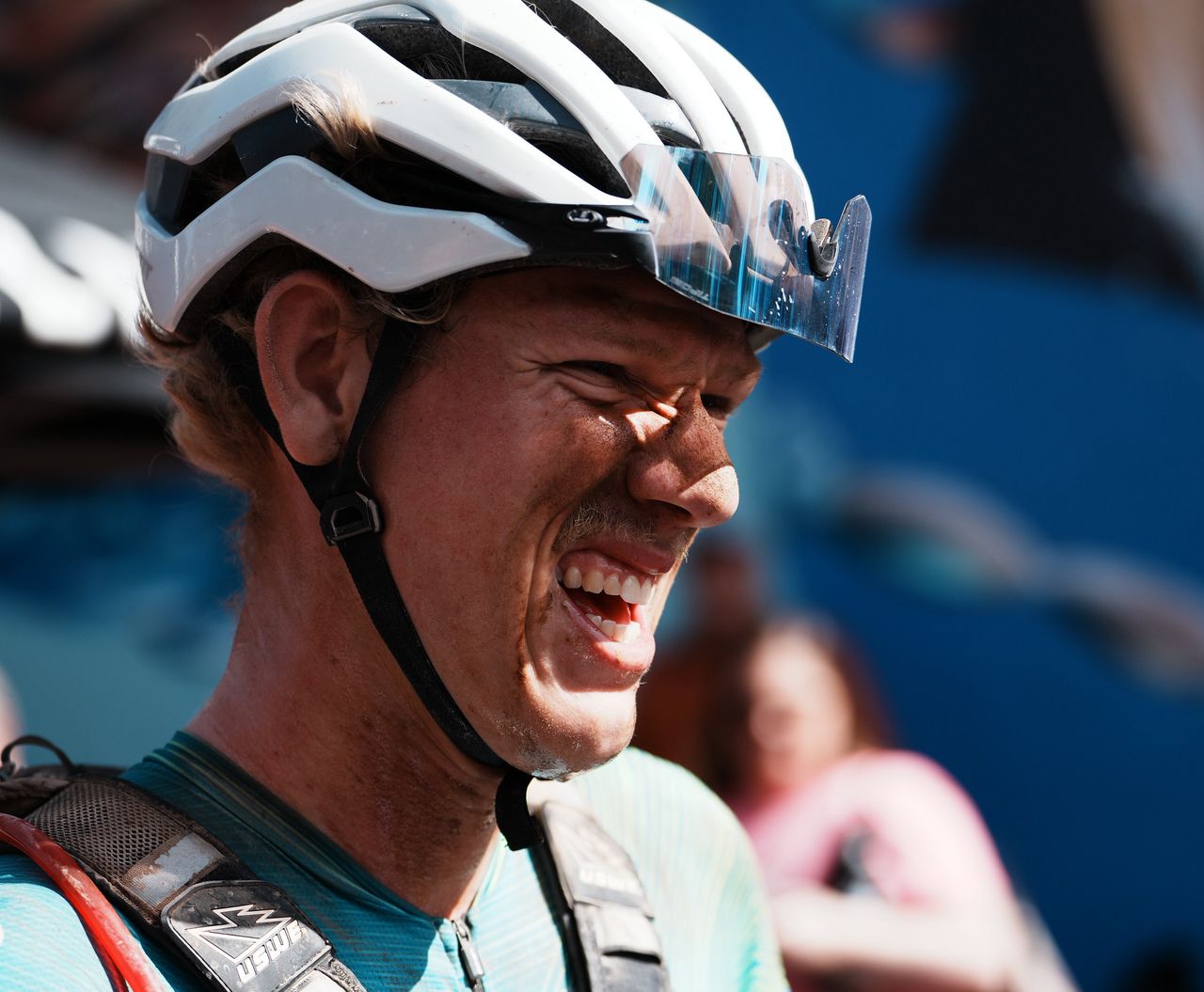 Torbj&oslash;rn Andre R&oslash;ed (Above + Beyond Cancer) reacts to victory in photo finish at Big Sugar Gravel