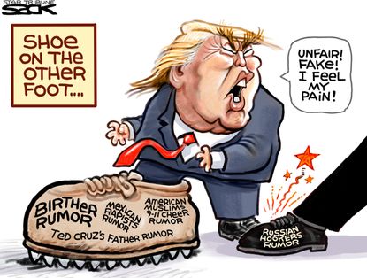 Political cartoon U.S. Donald Trump fake news accusations