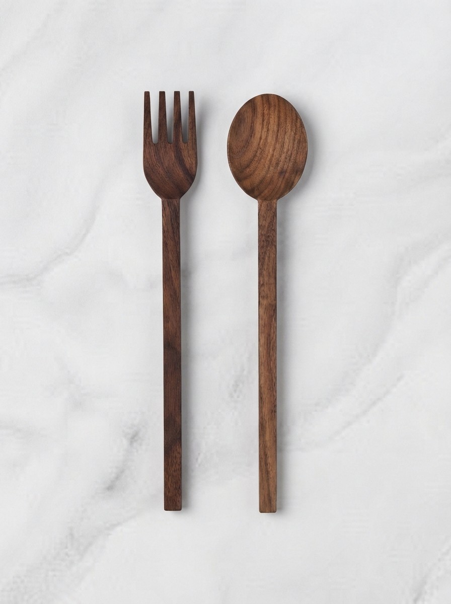 IKEA kitchenware in blue and walnut