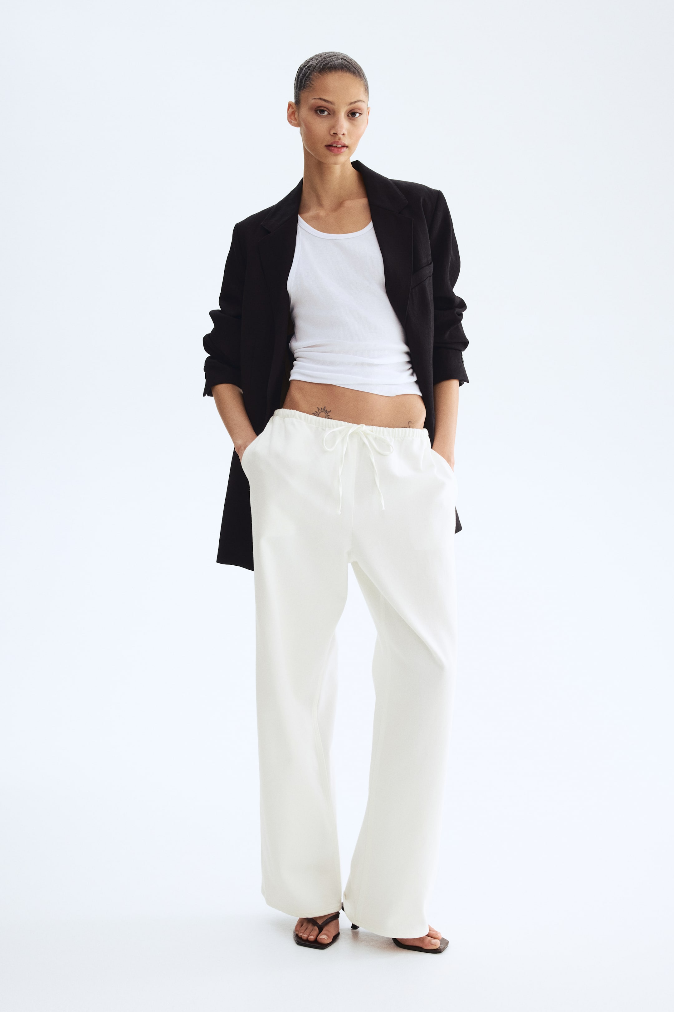 Denim Drawstring Pants - Dark Denim Blue