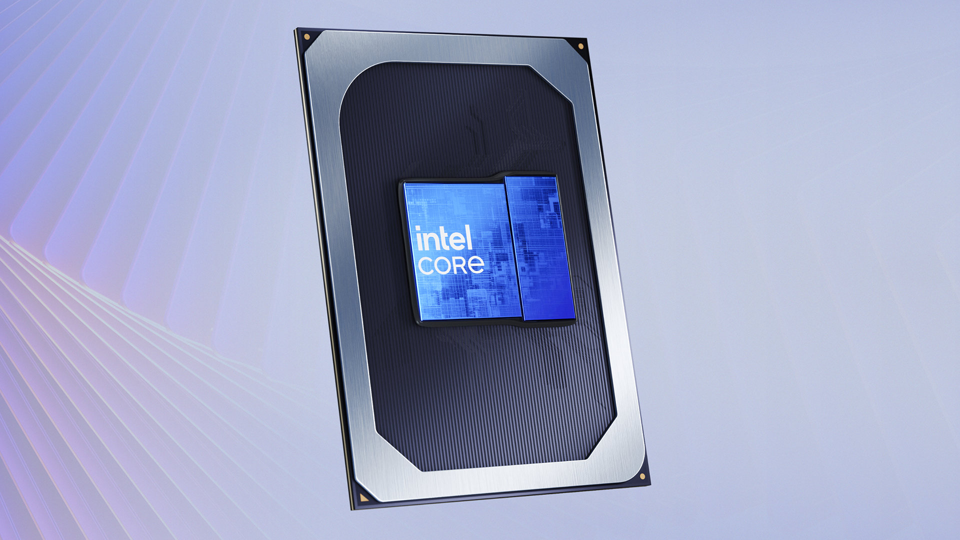 A promotional, stylised render of an Intel Core Series 3 processor, showing the two tiles that comprise the CPU