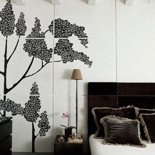 bedroom with mural art wallpapre