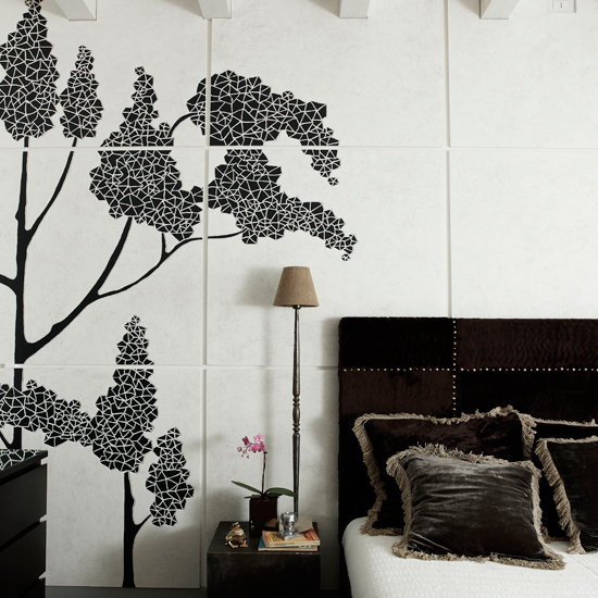 bedroom with mural art wallpapre