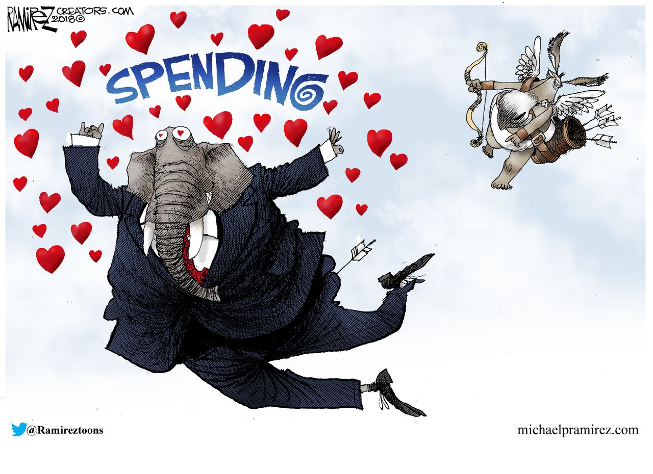 Political cartoon U.S. GOP Democrats spending bill Valentine&amp;#039;s Day