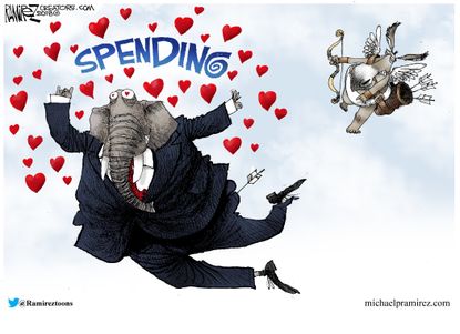 Political cartoon U.S. GOP Democrats spending bill Valentine's Day