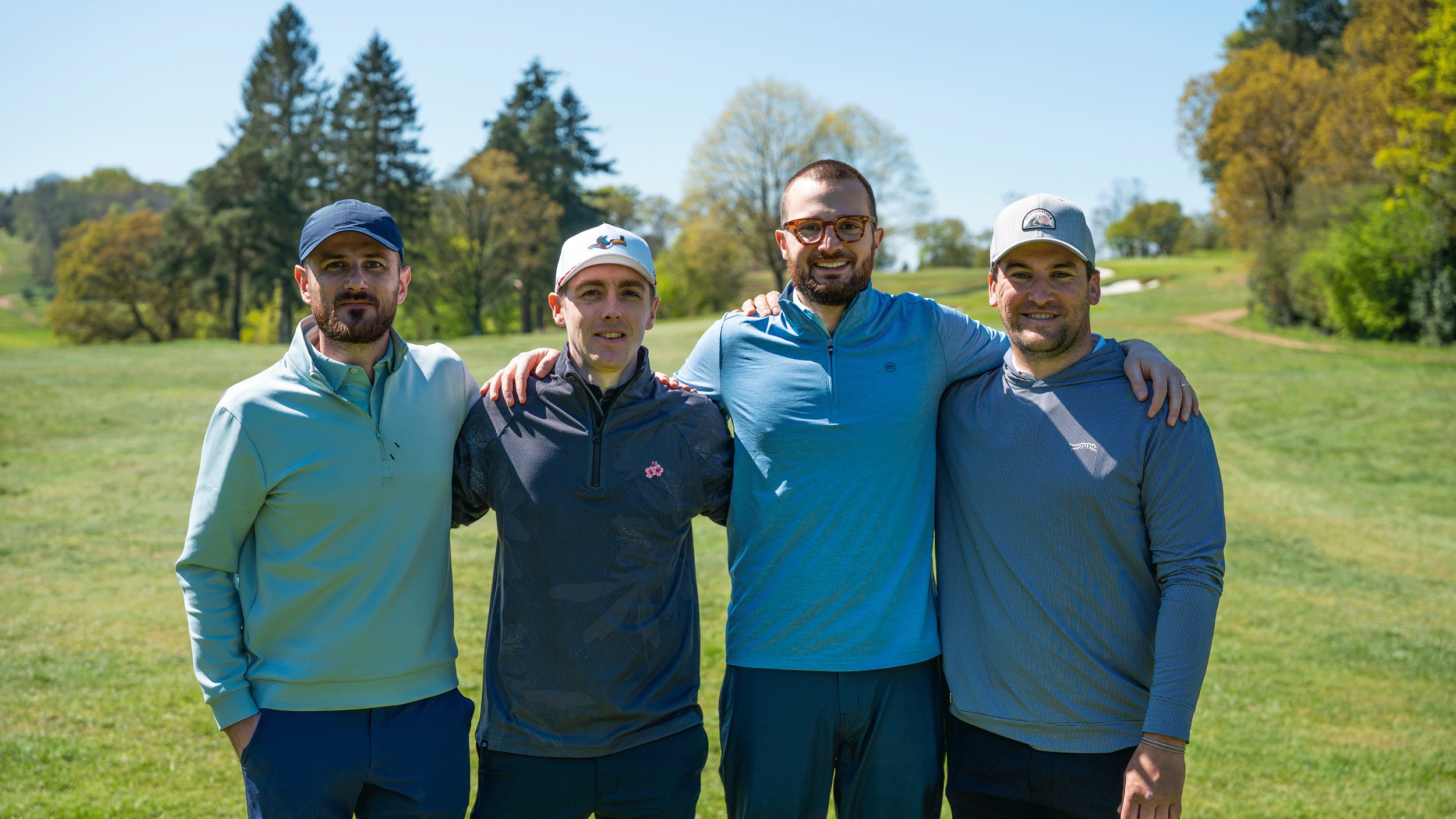 (L to R) Baz Plummer, Jonny Leighfield, Johnny Percival and Sam De'Ath during Golf Monthly Spring/Summer Test Day 2026 at Tandridge Golf Club