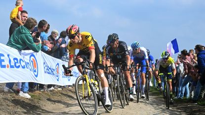 Wout Van Aert and John Degenkolb during the 120th Paris-Roubaix 2023