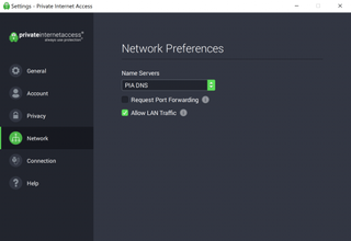 PIA's network preferences menu