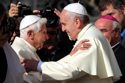 Pope Benedict makes rare public appearance to join Pope Francis at Vatican event for elderly
