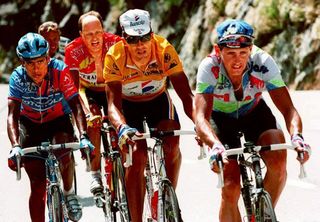 Tony Rominger leads Miguel Indurain, Bjarne Riis and Alvaro Mejia in the 1993 Tour de France