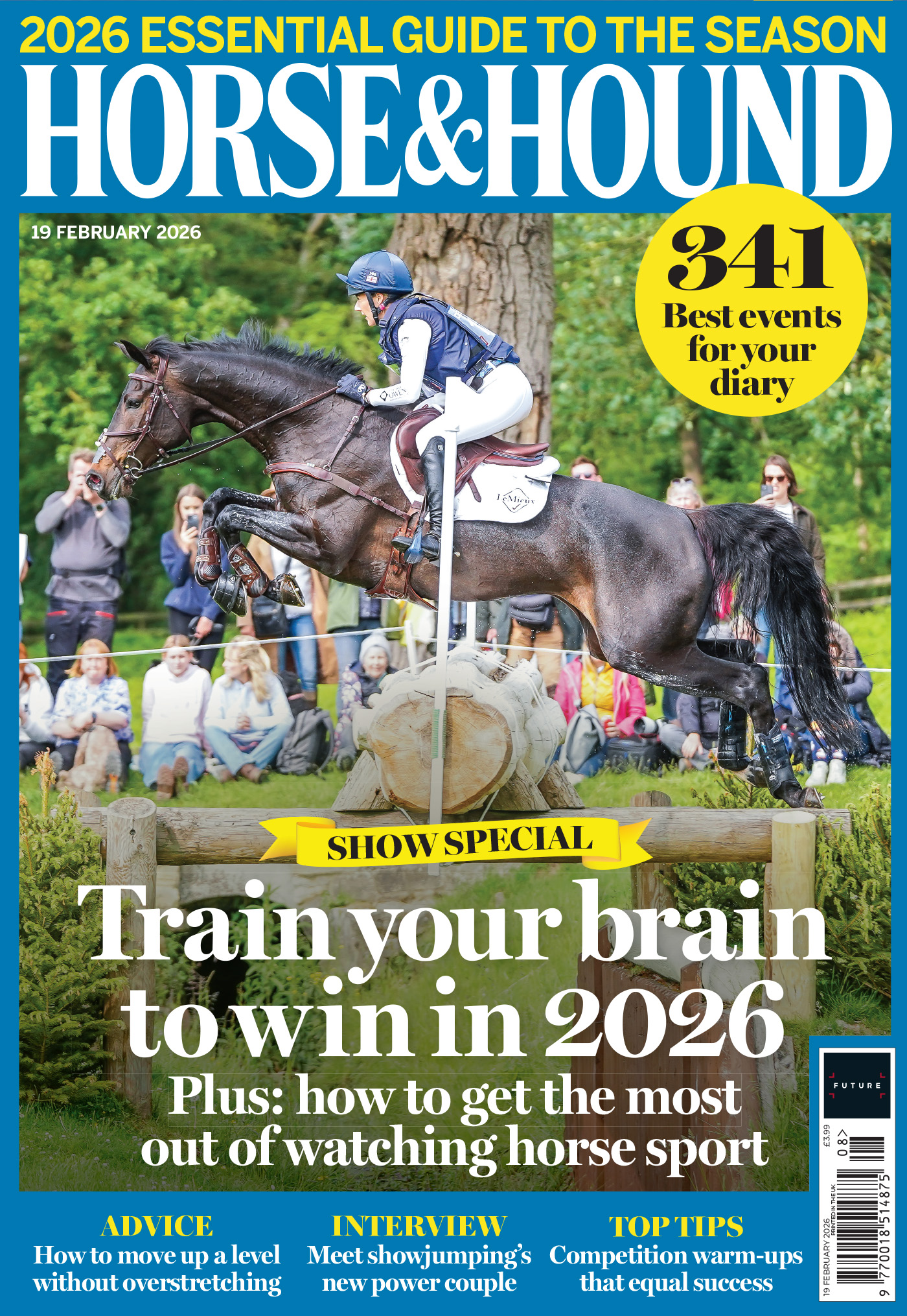 Cover of Horse &amp; Hound's show guide issue featuring Yasmin Ingham and Gypsie du Loir jumping a cross-country fence at Bramham 2025.
