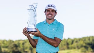 Joseph Bramlett with the Korn Ferry Tour Championship trophy