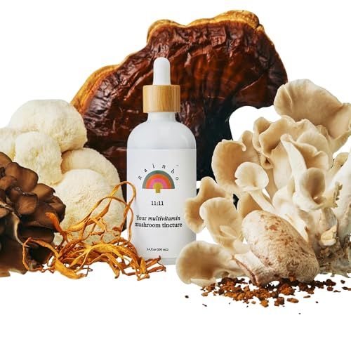 Rainbo - 11:11 Multi Mushroom Tincture - 11-In-1 Dual Extract Mushroom Blend - Comprehensive Immune Support, Brain Support, Liquid Lion's Mane &amp; Turkey Tail, Vegan, Non Gmo, 3.4 Fl Oz