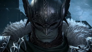A roegadyn wearing a viking helmet.