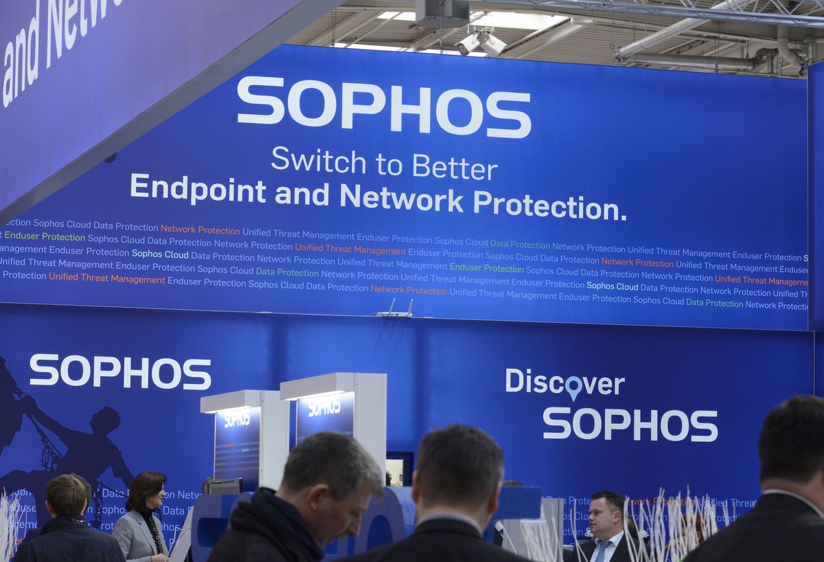 Sophos logo and branding pictured at a tech conference.