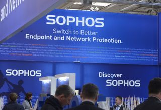 Sophos logo and branding pictured at a tech conference.