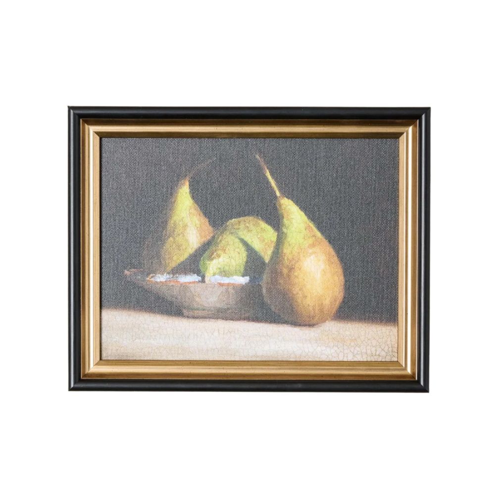 Framed still life painting of pears