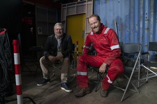 The Rig star Iain Glen with SNP politician Angus Robertson on the Amazon Prime set in Leith.