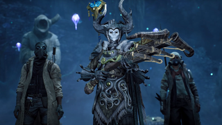 An image from the reveal trailer for Remnant 2's second DLC, The Forgotten Kingdom, featuring three travellers dressed to the nines in new, monster-slaying kits.