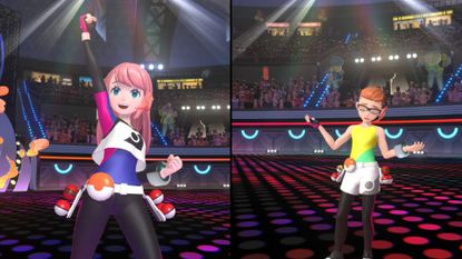 A female, pink-haired Pokemon trainer stands victorious after a battle in Pokemon Champions.