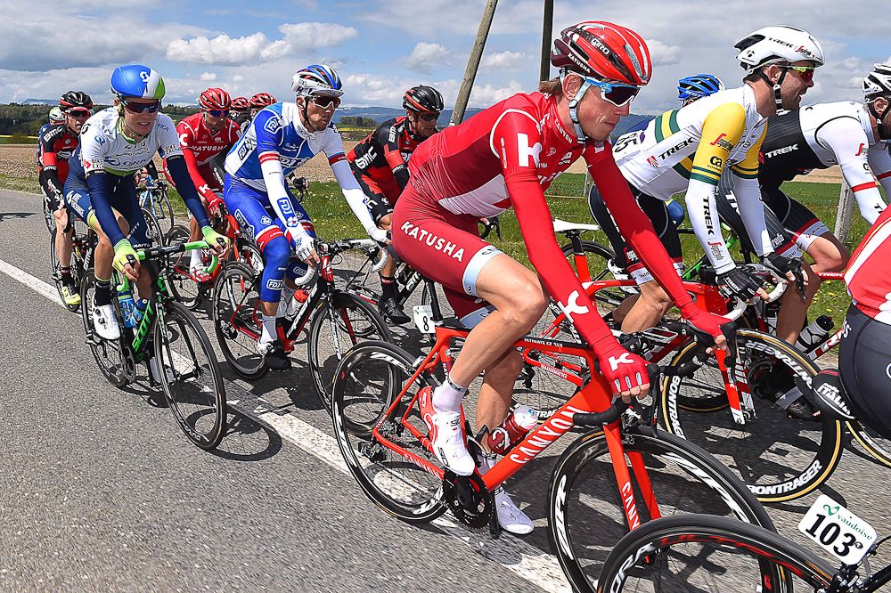 Ilnur Zakarin in the peloton during stage 4 at the Tour de Romandie.