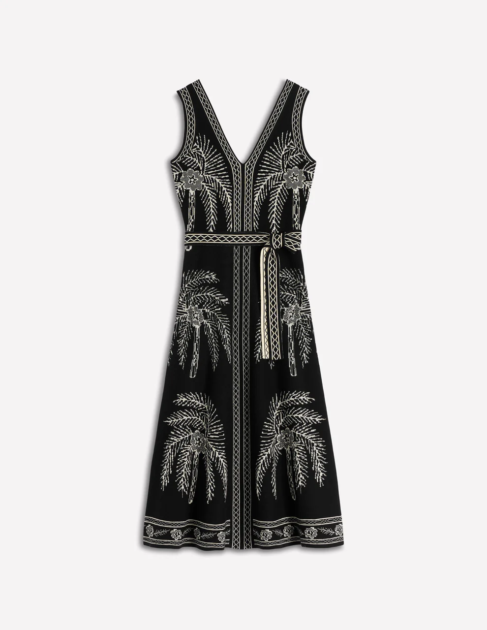 V Neck Jacquard Dress-Palm Jacquard