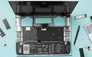 Framework laptop 16 taken apart to show its components