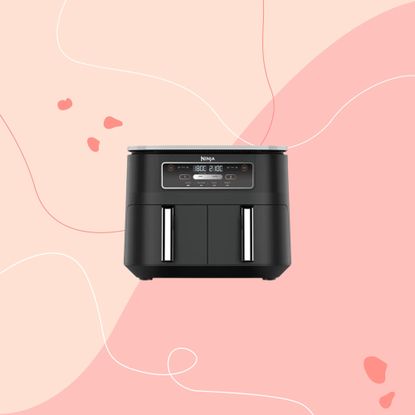 Ninja's new 4-in-1 air fryer on pink background