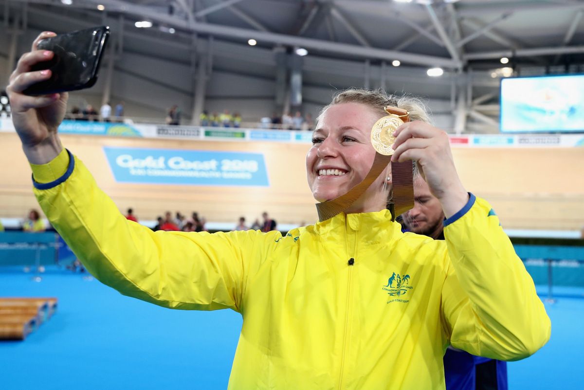 Selfie time for sprint gold medallist Stephanie Morton (Australia)