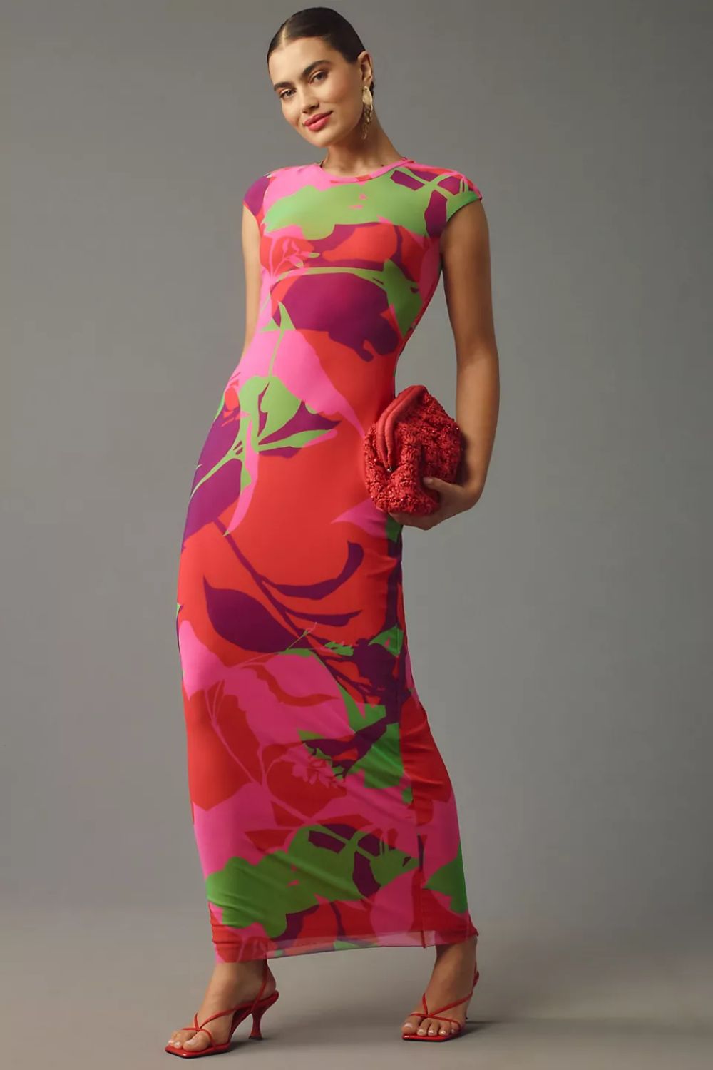 AFRM Cap-Sleeve Slim Mesh Maxi Dress