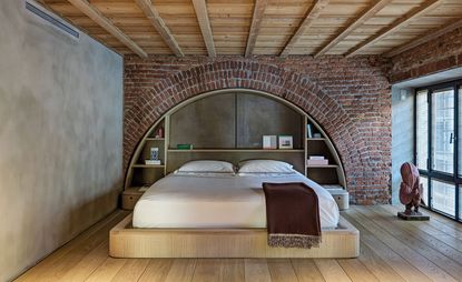 Original brick arches in the bedroom