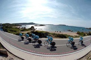 Astana speeds past in stage one of the Giro D'Italia held on Sardinia in 2007