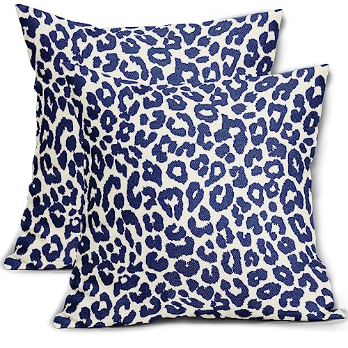 Aytipun - 2 Pack Navy Blue Leopard Print Decorative Pillow Cover, 20 X 20 Inch, Cheetah Design, Chinoiserie, Decorative, Outdoor Pillow Case