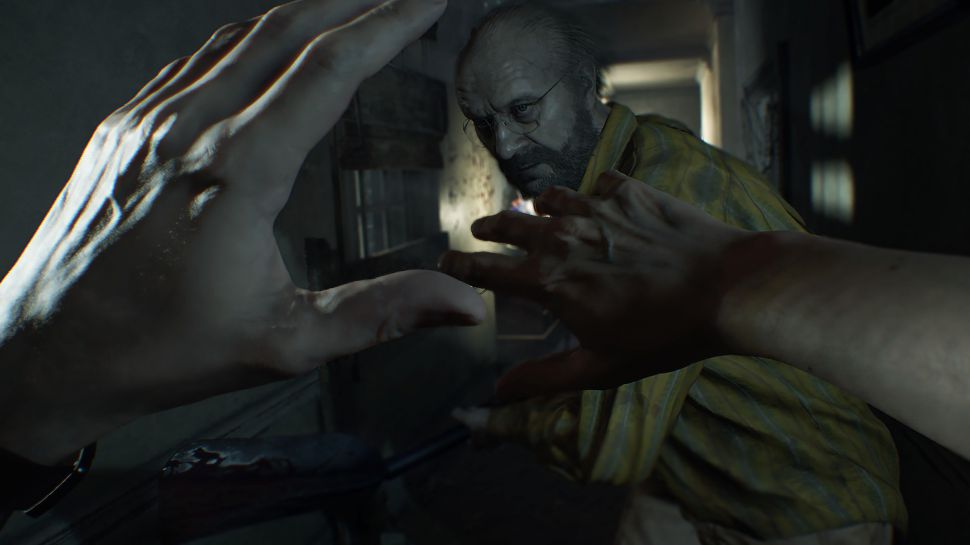 Ethan Winters defending himself from Jack in Resident Evil 7