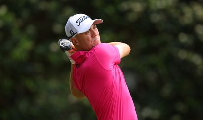 Justin Thomas plays his shot from the sixth tee during the RBC Heritage.