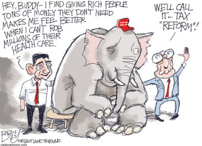 Political cartoon U.S. McConnell Paul Ryan GOP health care tax reform