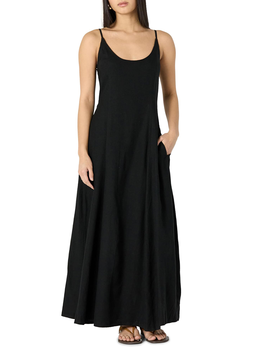 The Drop, The Drop Women’s Luna Scoop Neck Linen Maxi Dress, Black, Xxl, Plus Size