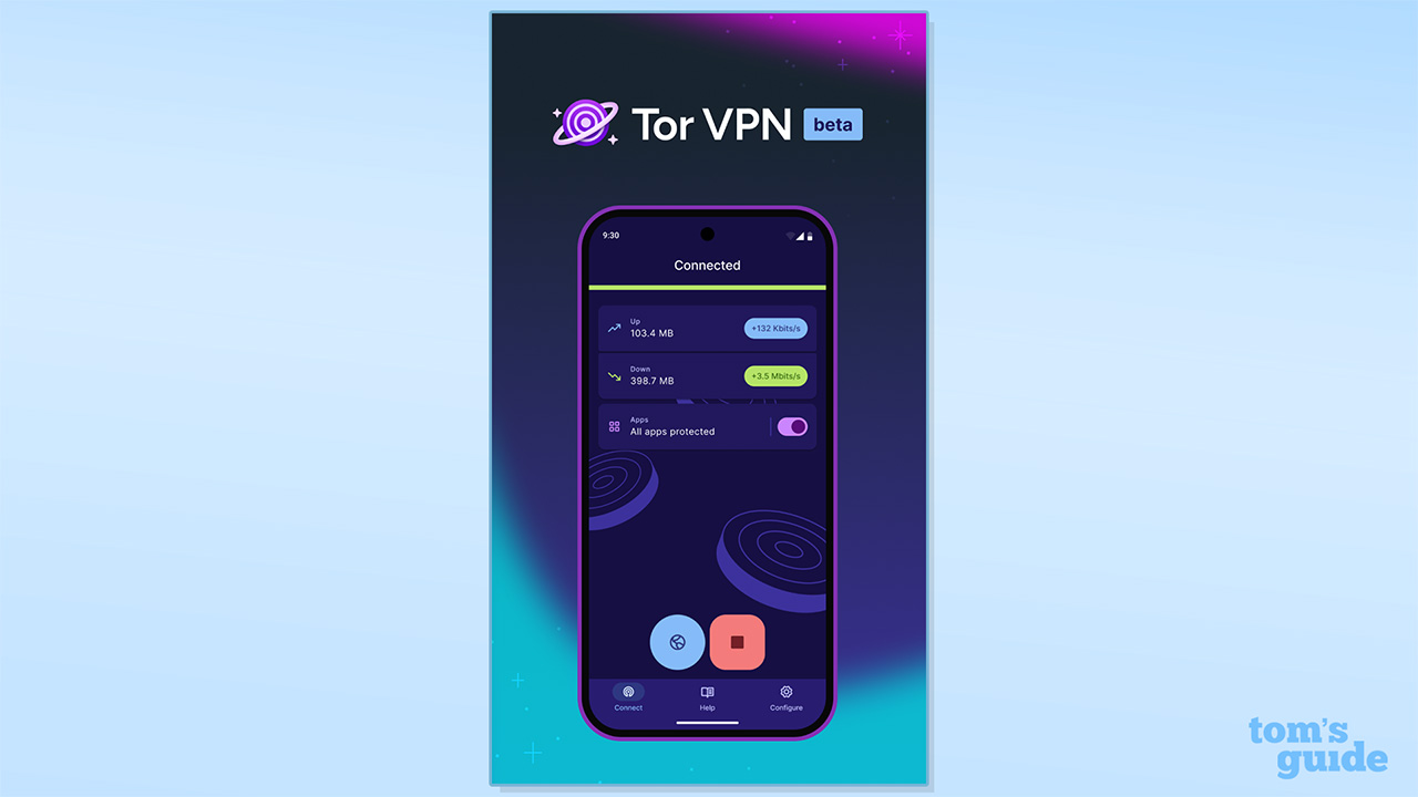 Tor VPN Beta Google Play Store image showing the app&#039;s home screen